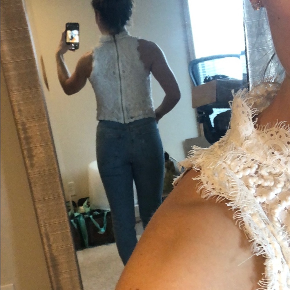Zara XS lace white high neck sleeveless top - Picture 8 of 8